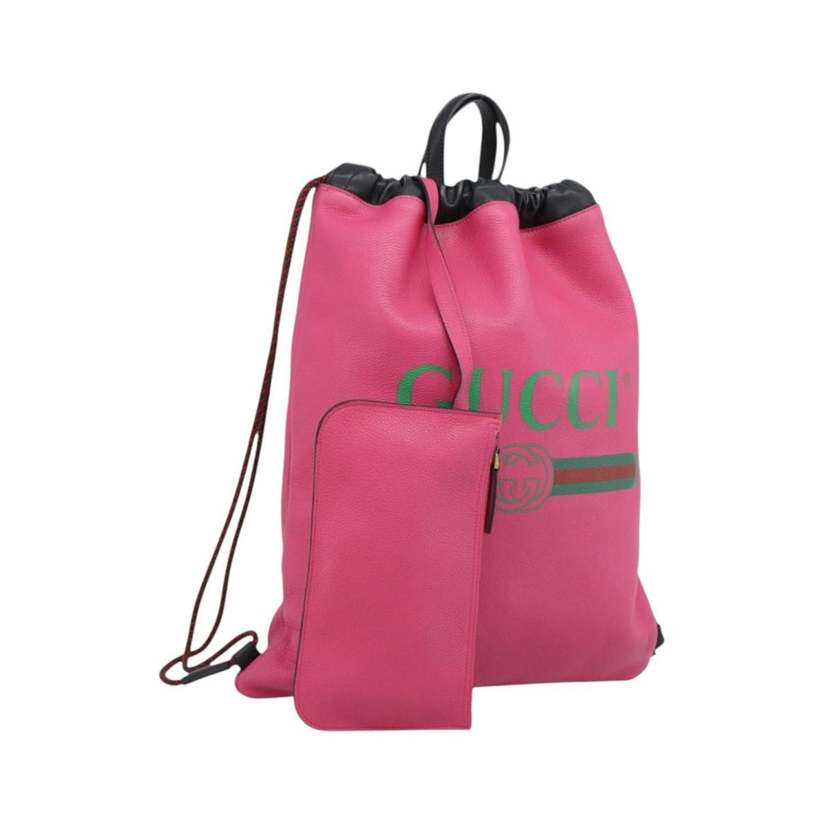 Gucci Logo Drawstring Printed Leather, Pink, Leather, Backpack