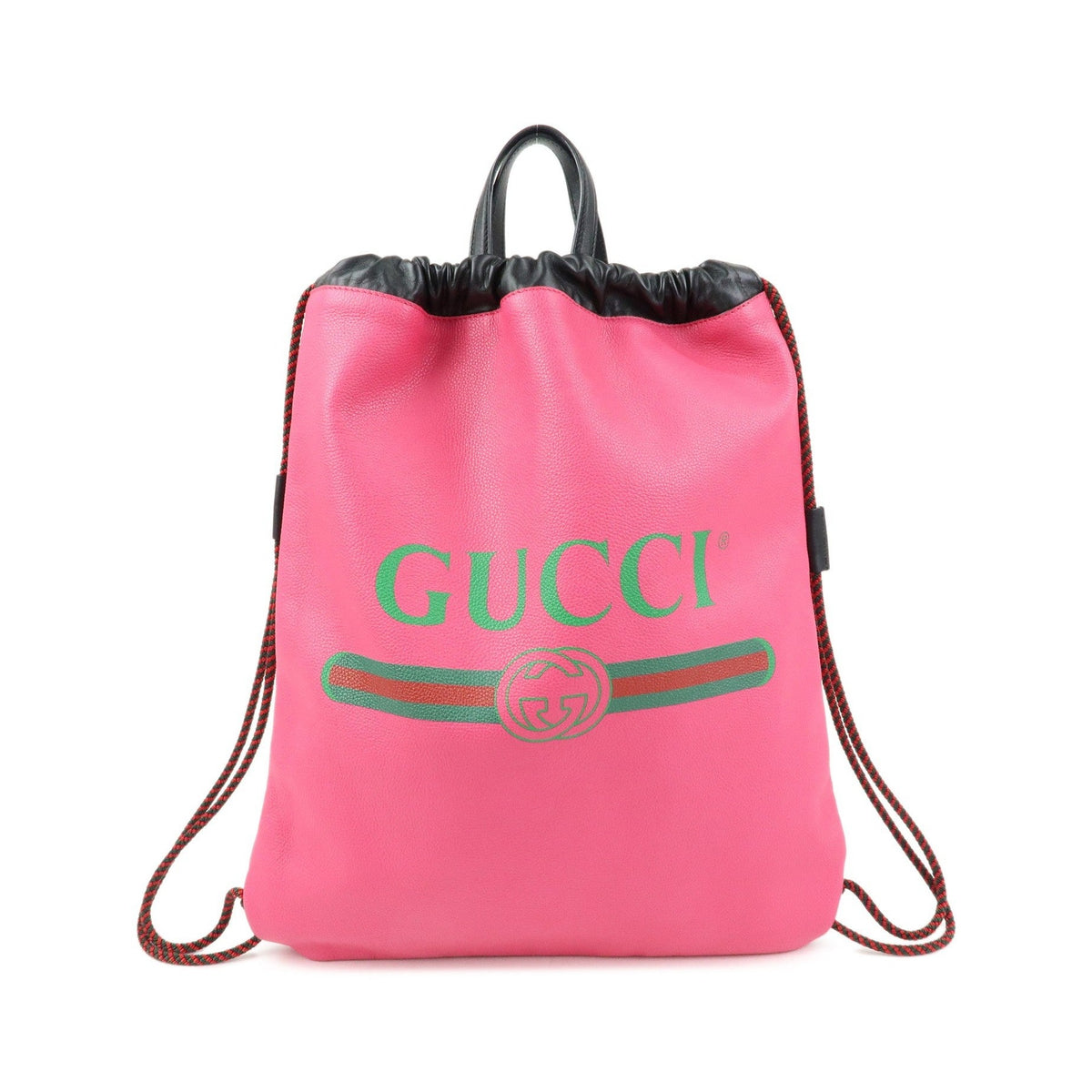 Gucci Logo Drawstring Printed Leather, Pink, Leather, Backpack