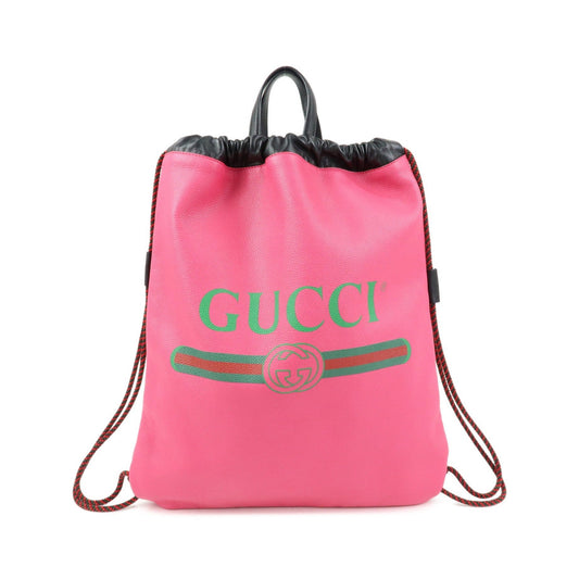 Gucci Logo Drawstring Printed Leather, Pink, Leather, Backpack