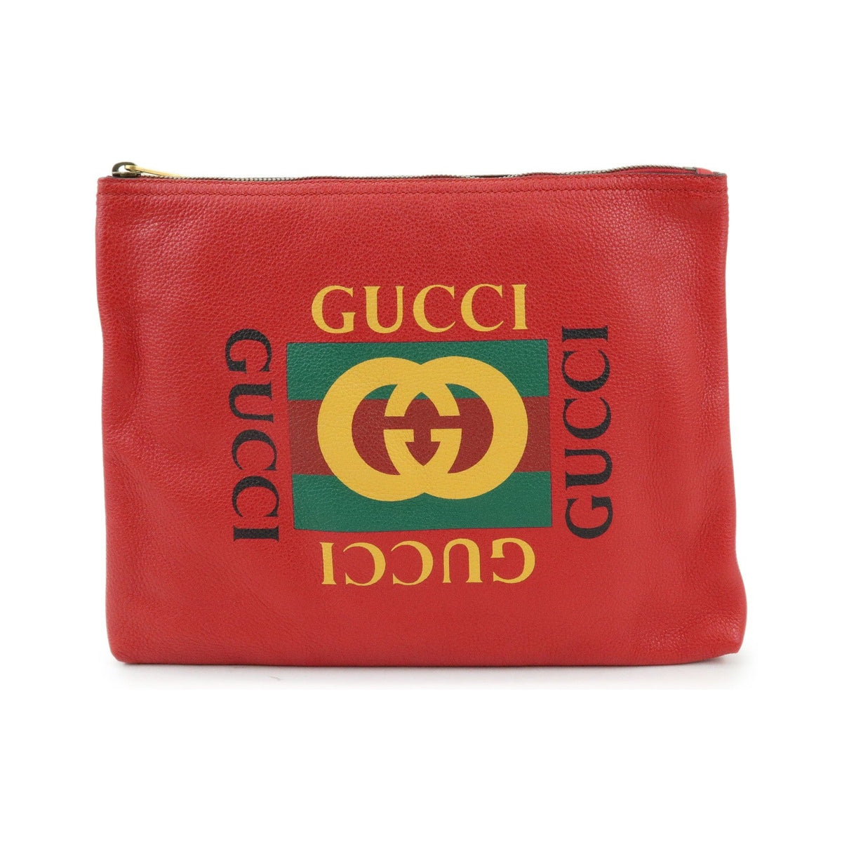 Gucci Logo Portfolio Printed Leather, Red, Leather, Clutch