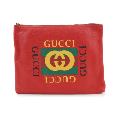 Gucci Logo Portfolio Printed Leather, Red, Leather, Clutch