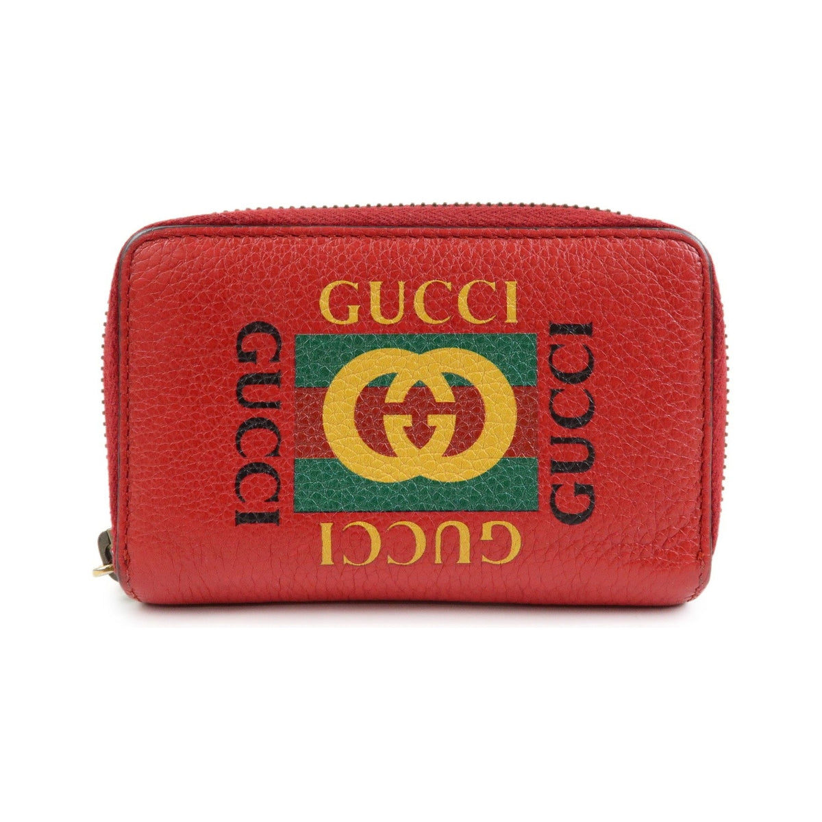 Gucci Logo Zip Card Case Printed Leather, Red, Leather, Wallet