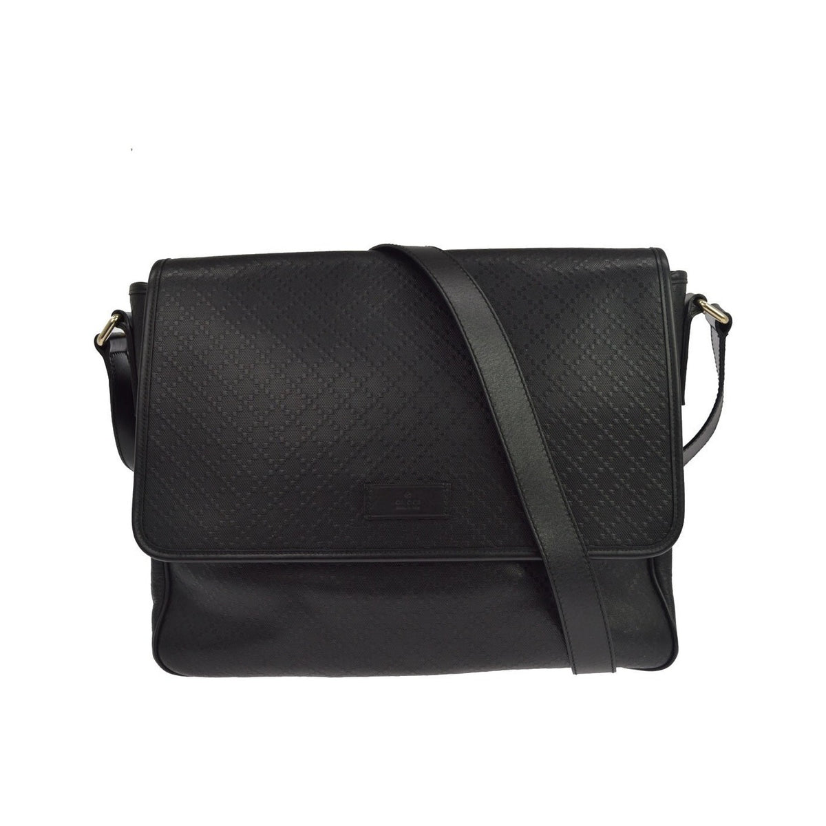 Gucci Lux Flap Messenger Diamante Leather, Black, Leather, Shoulder Bag