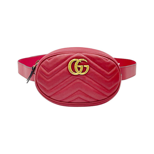 Gucci Marmont Bag Gucci Belt Quilted, Red, Leather, Clutch