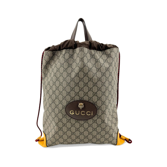 Gucci Neo Vintage Drawstring GG Coated Canvas, Brown, Canvas, Backpack