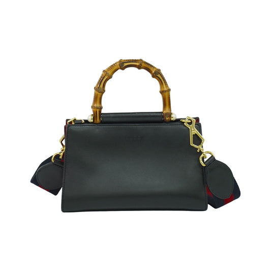 Gucci Nymphaea Top Handle Leather, Black, Leather, Handbag