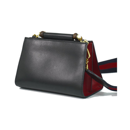 Gucci Nymphaea Top Handle Leather, Black, Leather, Handbag