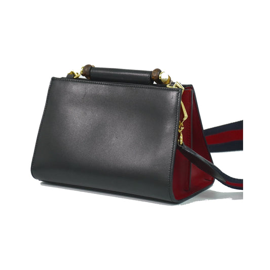 Gucci Nymphaea Top Handle Leather, Black, Leather, Handbag