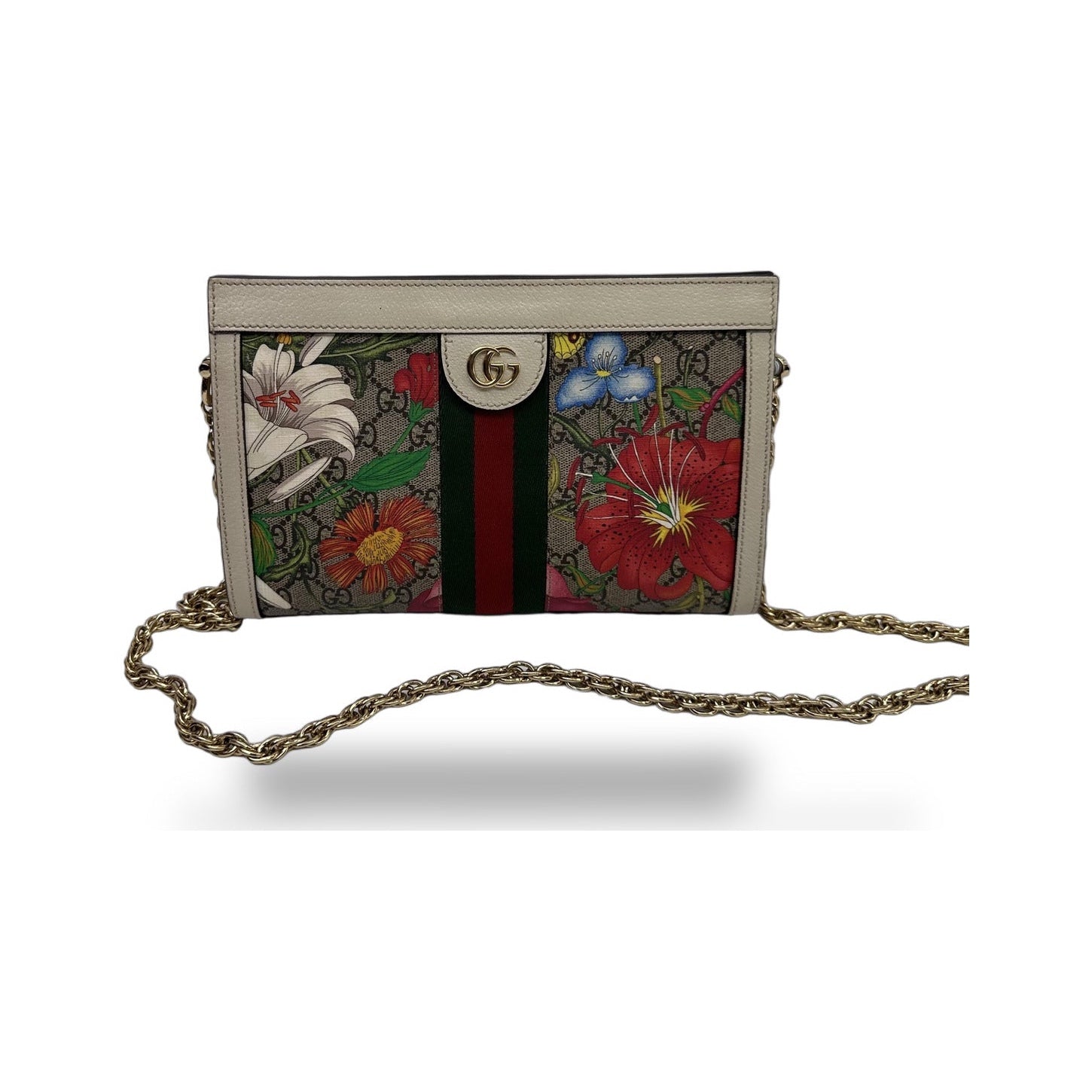 Gucci Ophidia Chain Flora GG Coated Canvas, Multicolour, Canvas, Shoulder Bag