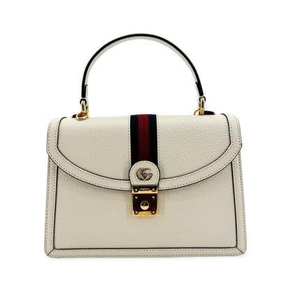 Gucci Ophidia Flap Top Handle Leather, White, Leather, Handbag