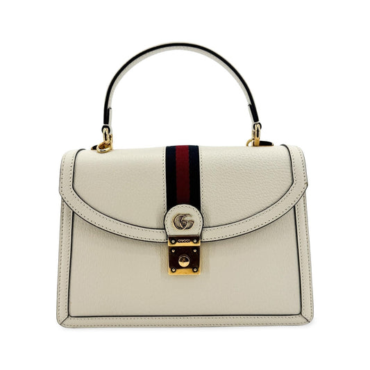 Gucci Ophidia Flap Top Handle Leather, White, Leather, Handbag