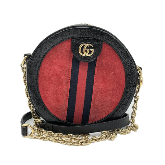 Gucci Ophidia Round Cross Body Suede and leather, Red, Canvas, Crossbody Bag