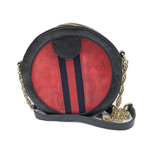 Gucci Ophidia Round Cross Body Suede and leather, Red, Canvas, Crossbody Bag