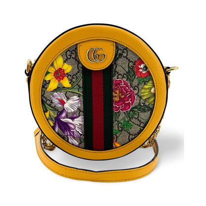 Gucci Ophidia Round Flora GG Coated Canvas, Beige, Canvas, Shoulder Bag