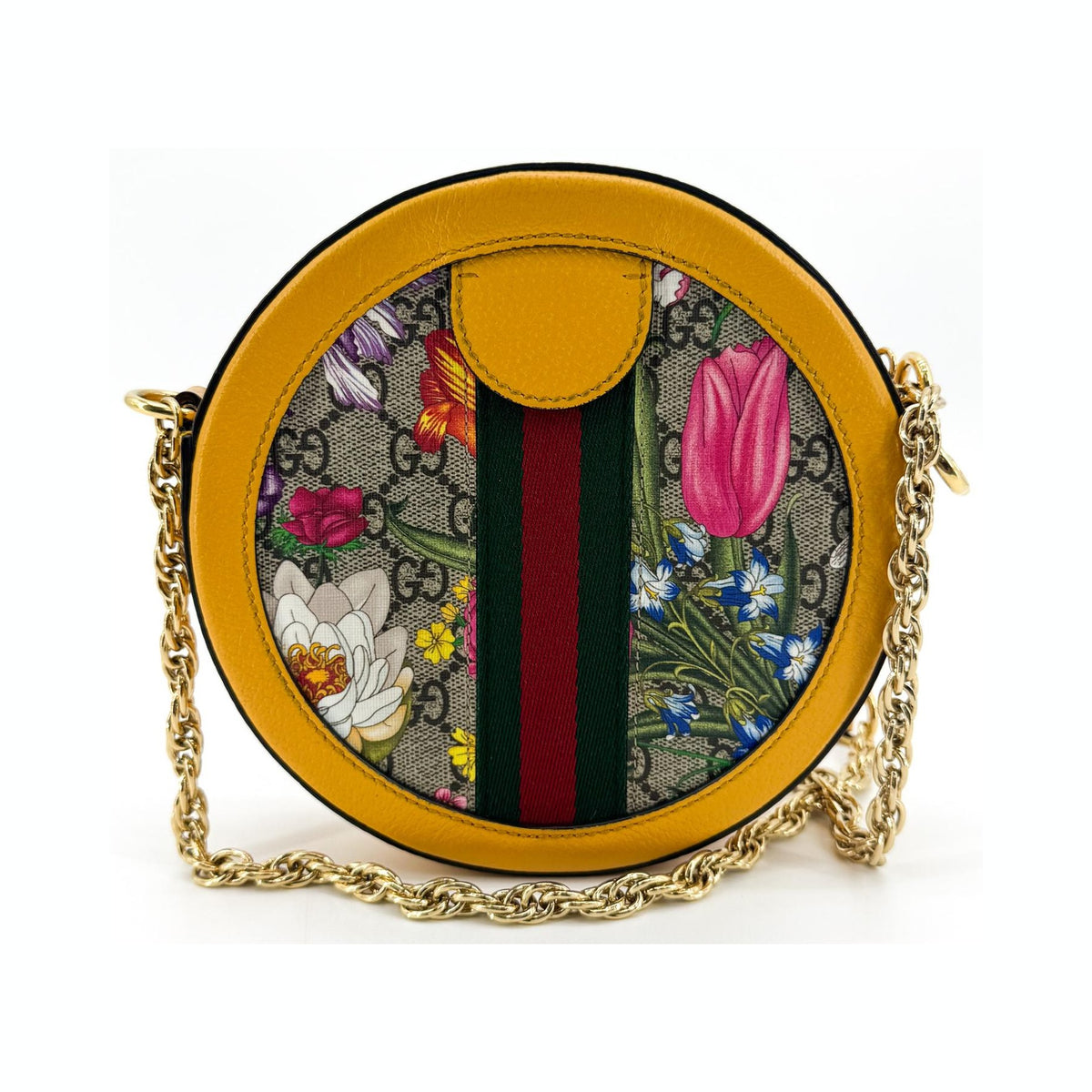 Gucci Ophidia Round Flora GG Coated Canvas, Beige, Canvas, Shoulder Bag