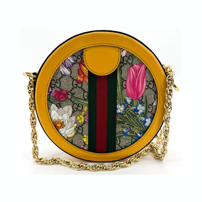 Gucci Ophidia Round Flora GG Coated Canvas, Beige, Canvas, Shoulder Bag