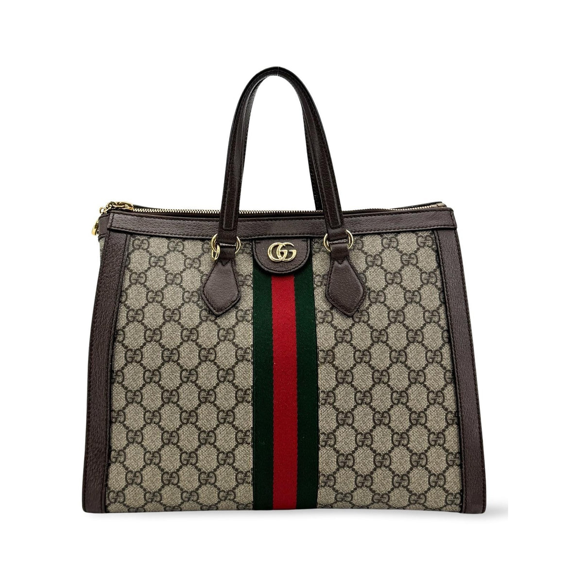 Gucci Ophidia Top Handle GG Coated Canvas, Brown, Canvas, Tote Bag