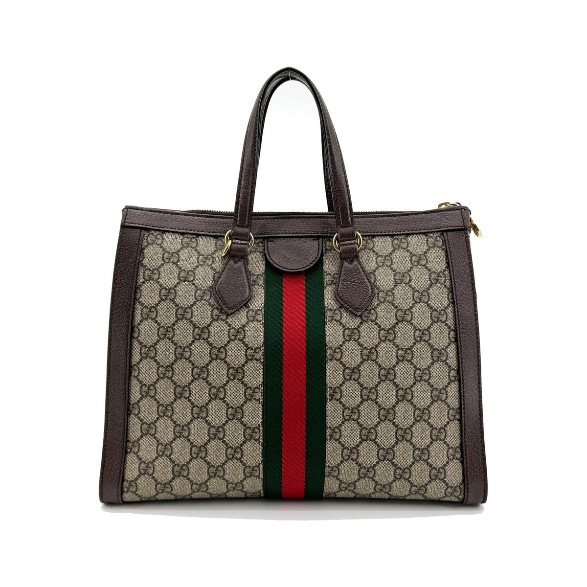 Gucci Ophidia Top Handle GG Coated Canvas, Brown, Canvas, Tote Bag