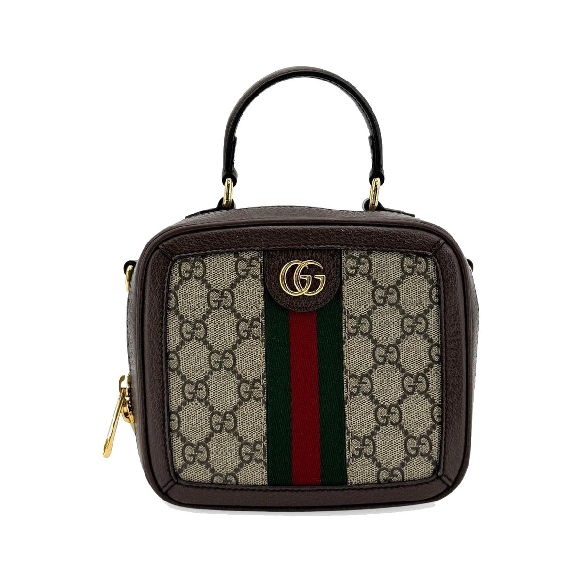 Gucci Ophidia Zip Around Top Handle GG Coated Canvas with Leather, Brown, Canvas, Handbag