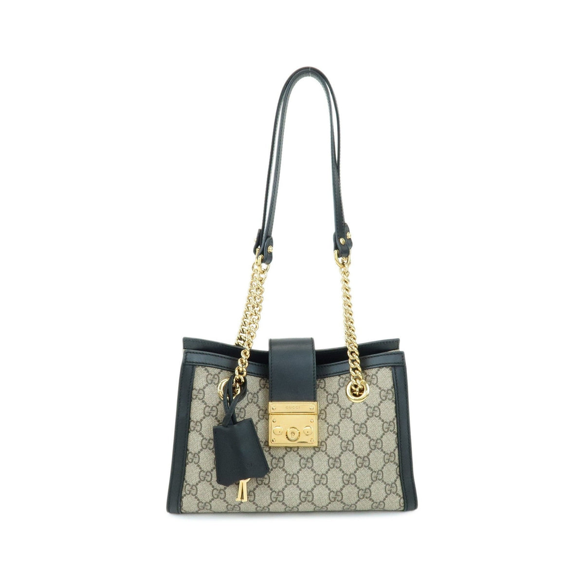 Gucci Padlock Chain GG Coated Canvas with Leather, Beige, Canvas, Tote Bag