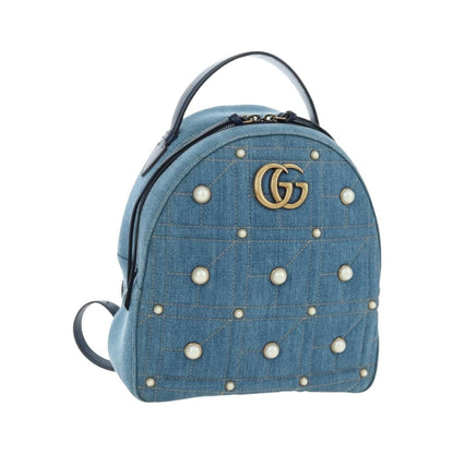 Gucci Pearly GG Marmont Embellished Matelasse Denim, Blue, Denim, Backpack