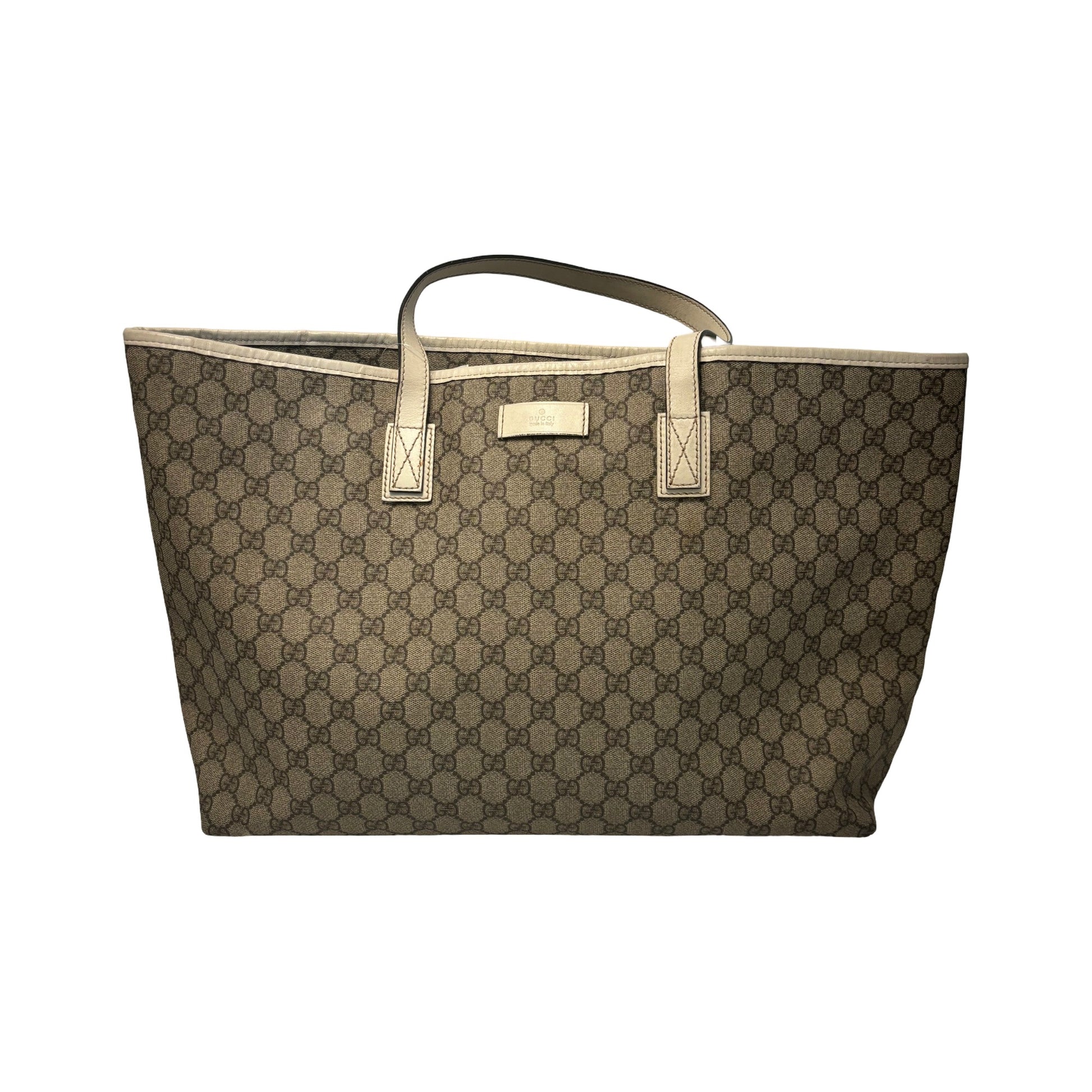 Gucci Plus Tote GG Coated Canvas with Leather, Beige, Canvas, Tote Bag
