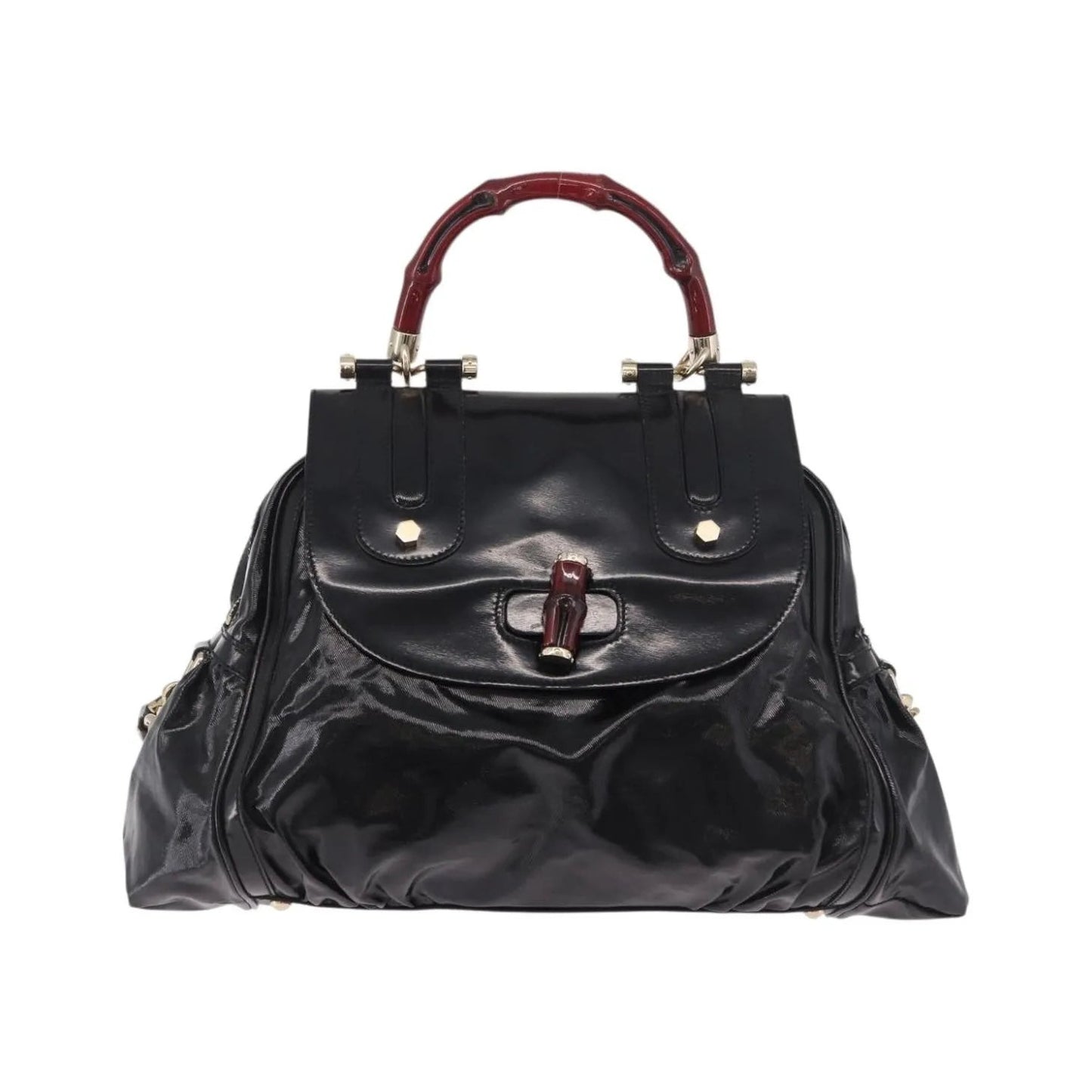 Gucci Pop Bamboo Handle Dialux Coated Canvas, Black, PVC, Handbag