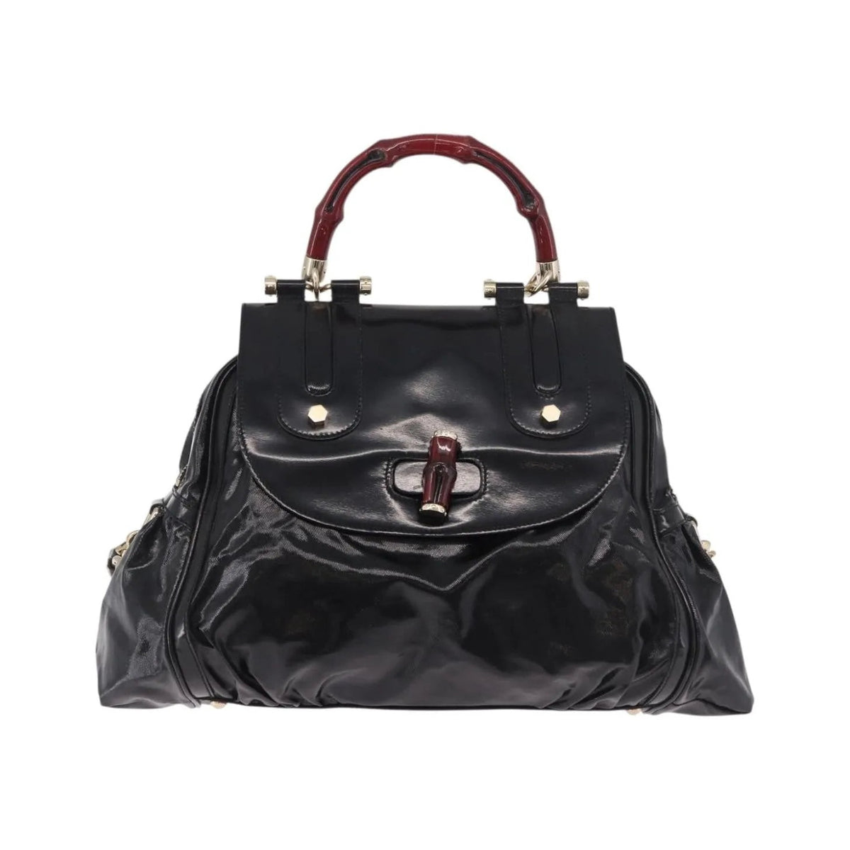 Gucci Pop Bamboo Handle Dialux Coated Canvas, Black, PVC, Handbag