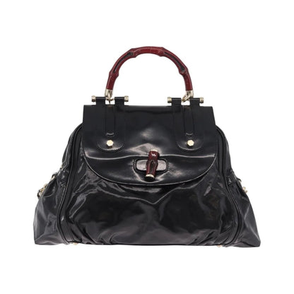 Gucci Pop Bamboo Handle Dialux Coated Canvas, Black, PVC, Handbag