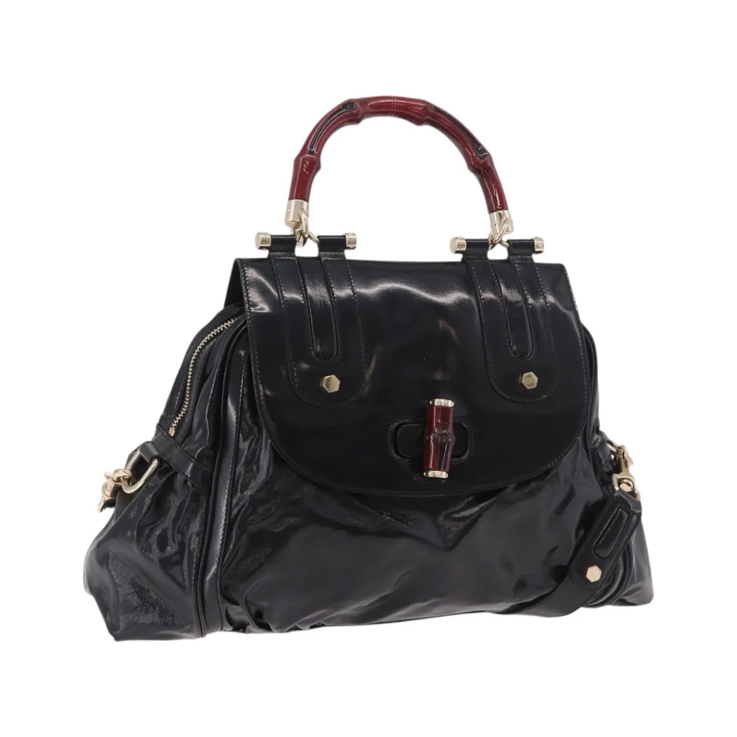 Gucci Pop Bamboo Handle Dialux Coated Canvas, Black, PVC, Handbag