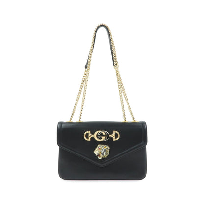Gucci Rajah Chain Leather, Black, Leather, Tote Bag
