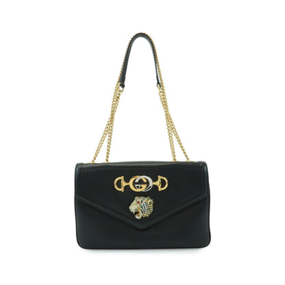 Gucci Rajah Chain Leather, Black, Leather, Tote Bag