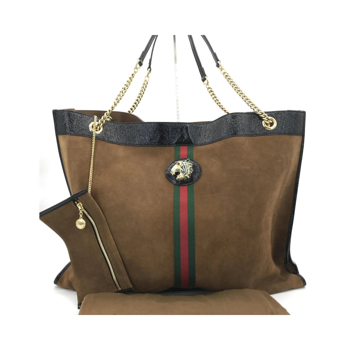 Gucci Rajah Chain Tote Suede, Brown, Suede, Tote Bag