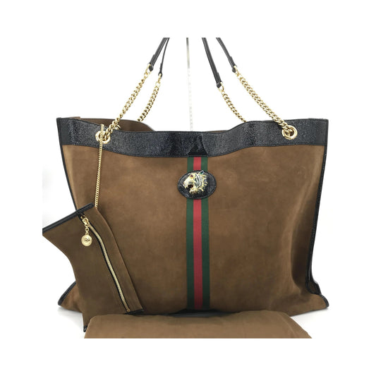 Gucci Rajah Chain Tote Suede, Brown, Suede, Tote Bag