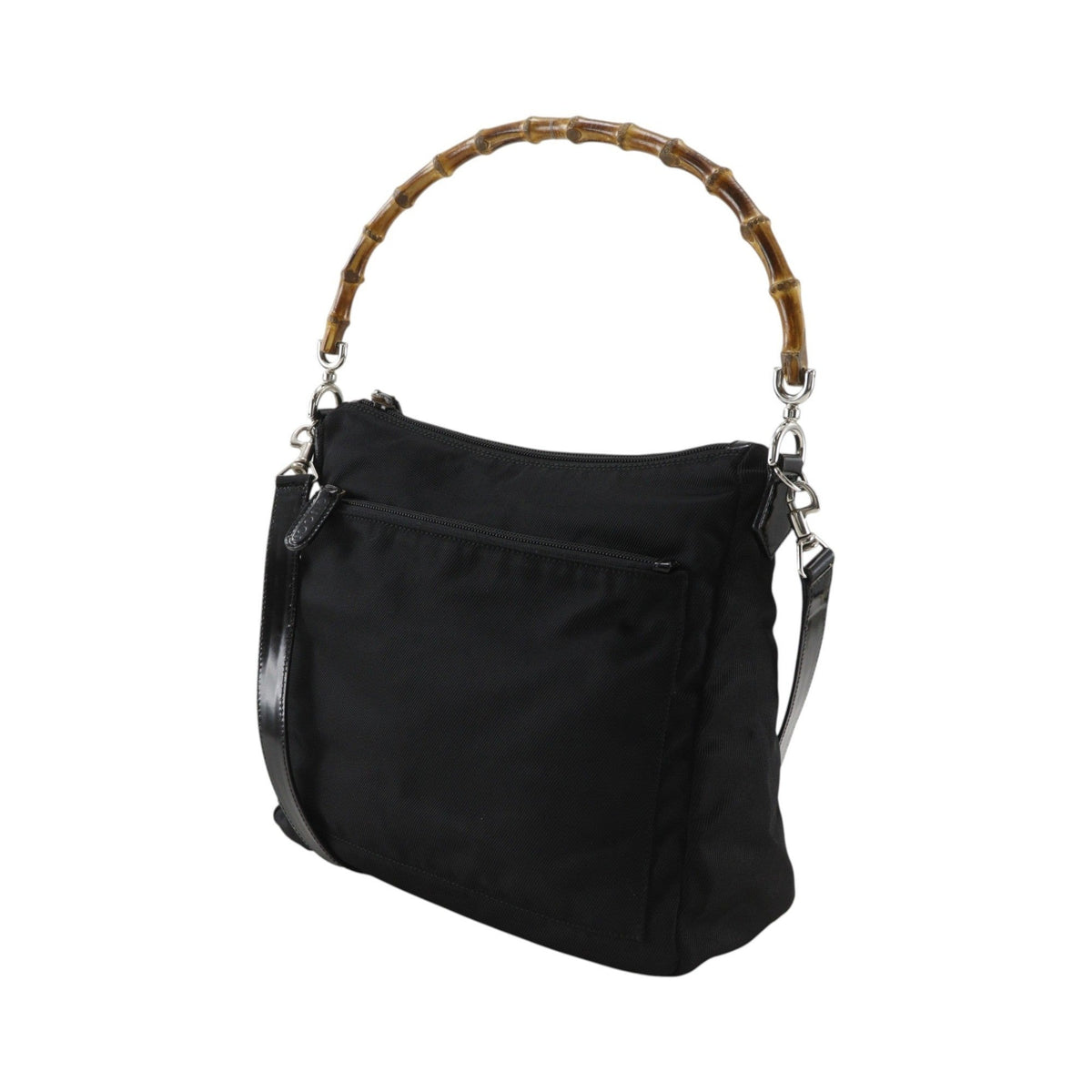 Gucci Sherry bamboo Nylon, Black, Nylon, Shoulder Bag
