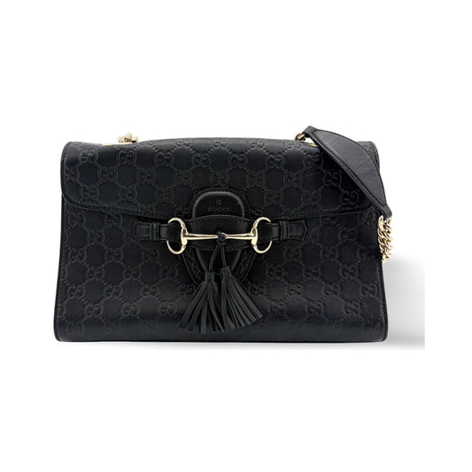 Gucci Shoulder Flora Canvas, Black, Leather, Shoulder Bag
