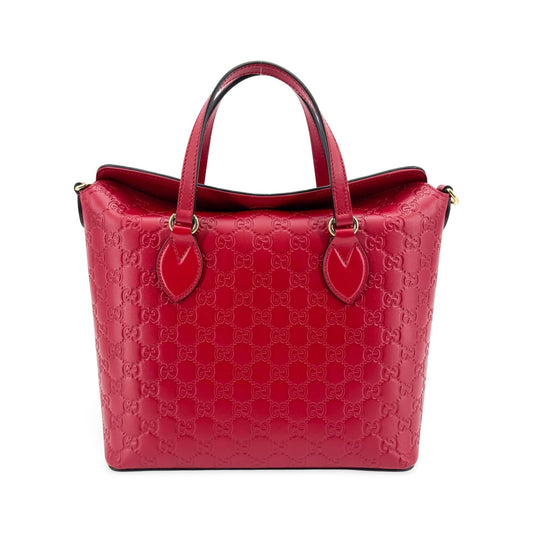 Gucci Signature Fold Over Guccissima Leather, Red, Leather, Tote Bag