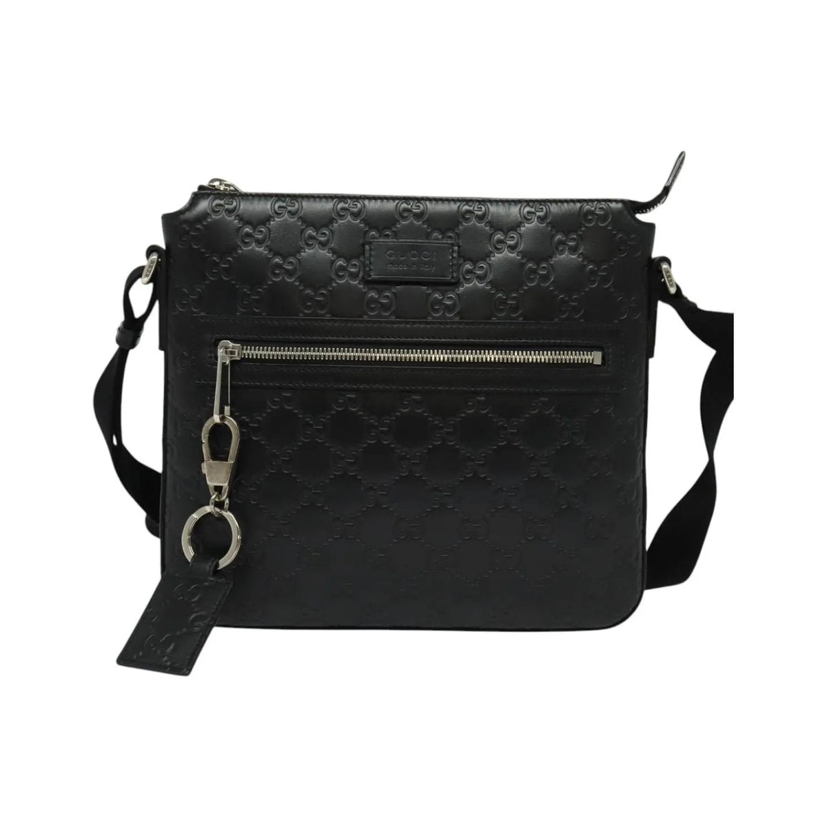 Gucci Signature Zip Messenger Guccissima Leather, Black, Leather, Shoulder Bag