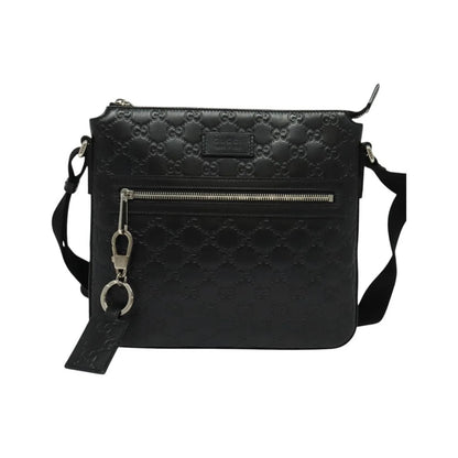 Gucci Signature Zip Messenger Guccissima Leather, Black, Leather, Shoulder Bag