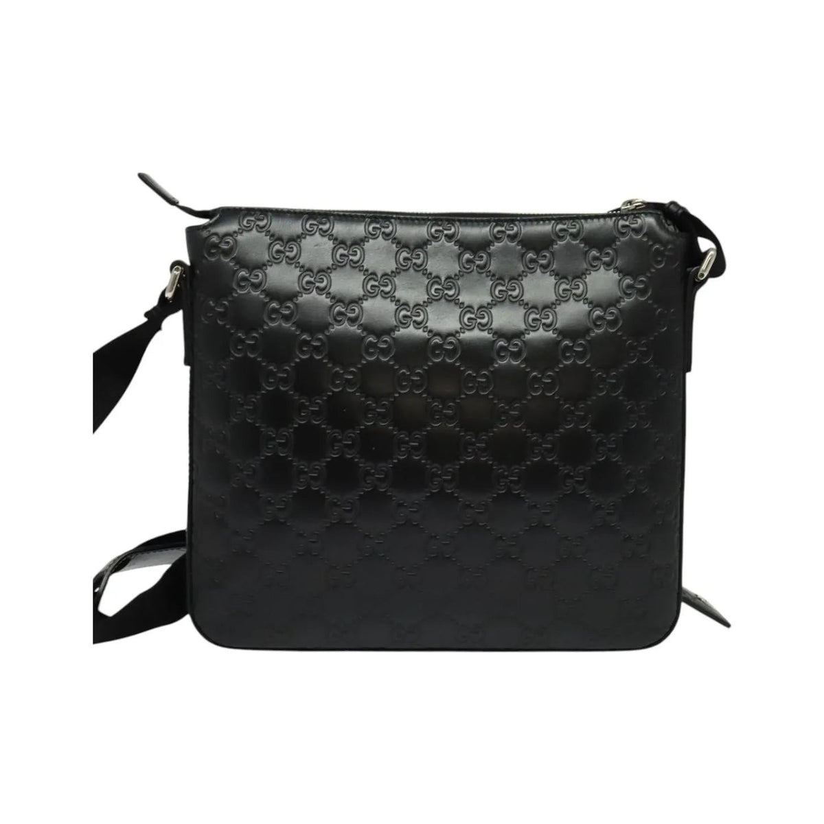 Gucci Signature Zip Messenger Guccissima Leather, Black, Leather, Shoulder Bag