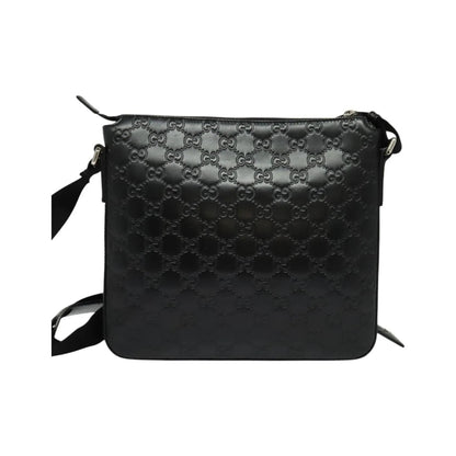 Gucci Signature Zip Messenger Guccissima Leather, Black, Leather, Shoulder Bag