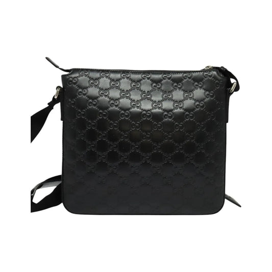 Gucci Signature Zip Messenger Guccissima Leather, Black, Leather, Shoulder Bag