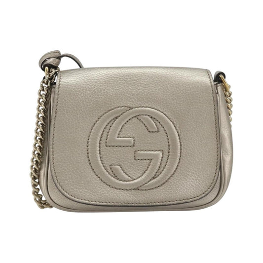Gucci Soho Chain Leather, Silver, Leather, Shoulder Bag