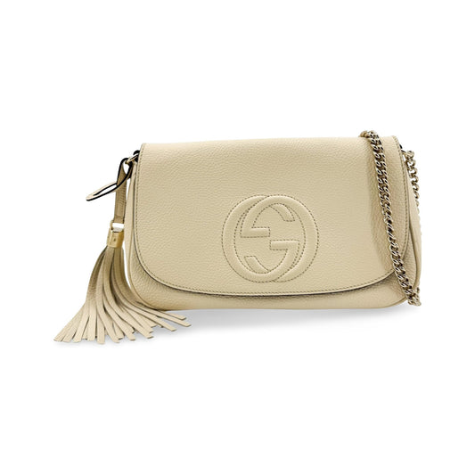 Gucci Soho Chain Leather, Beige, Leather, Crossbody Bag