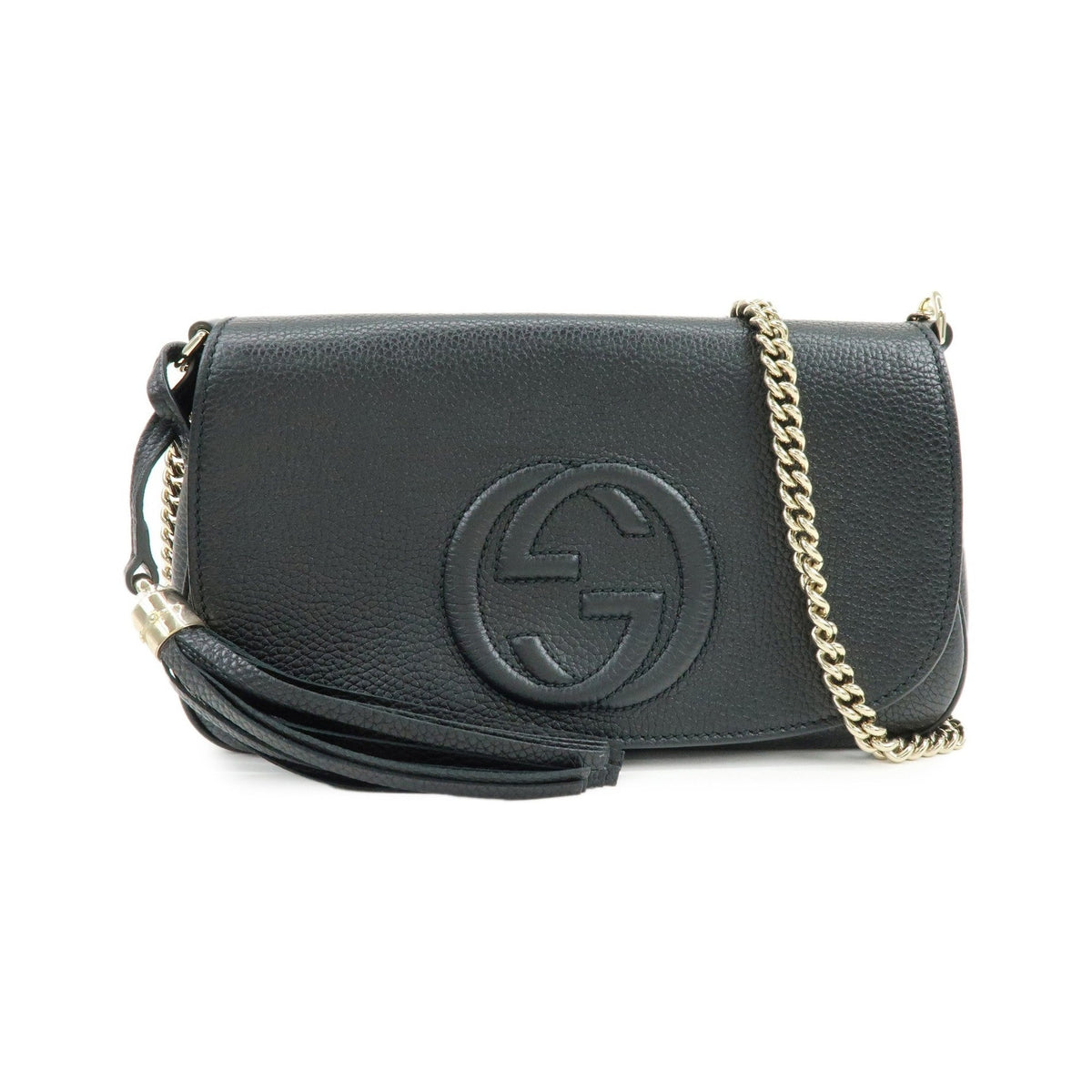 Gucci Soho Chain Leather, Black, Calfskin, Crossbody Bag