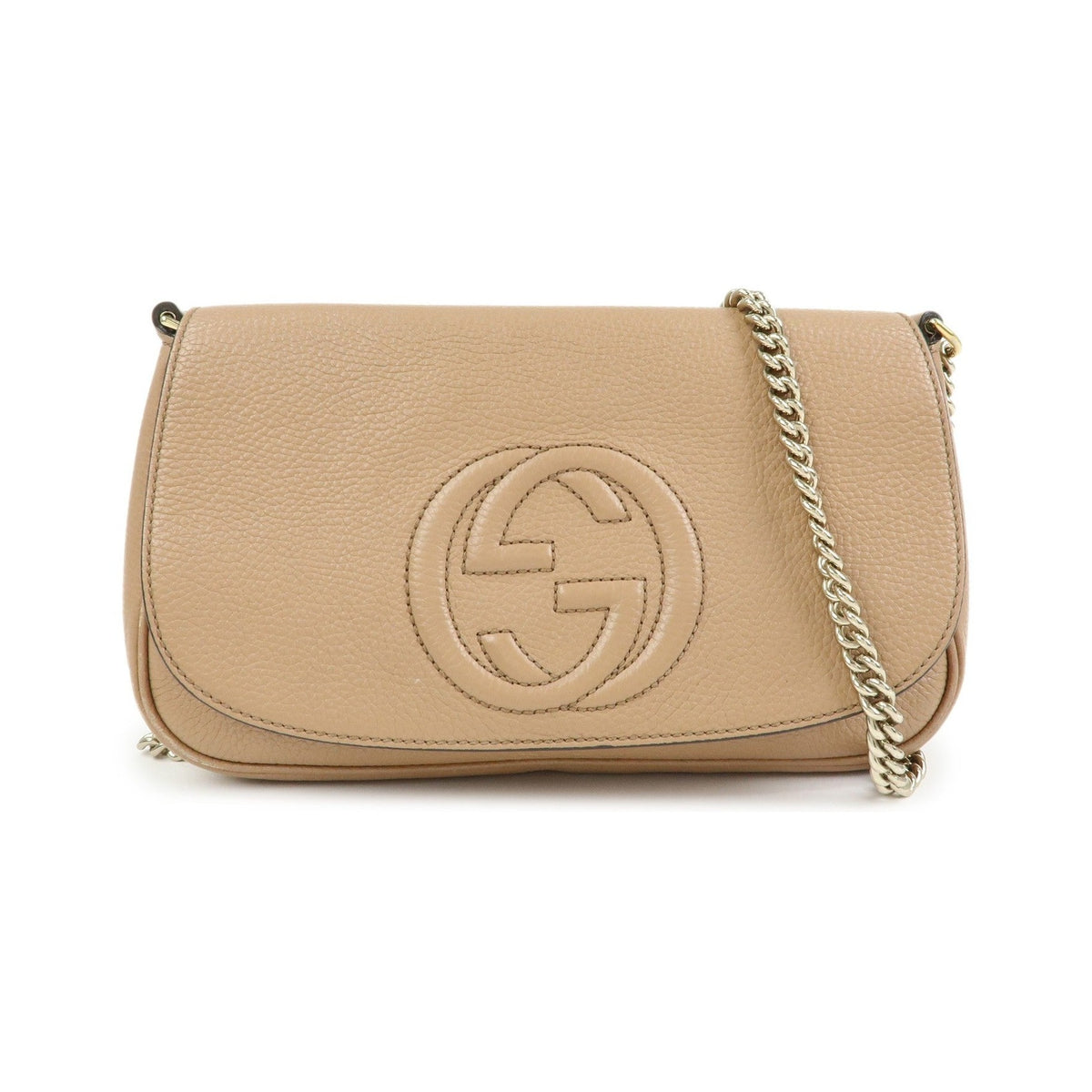 Gucci Soho Chain Leather, Beige, Leather, Crossbody Bag