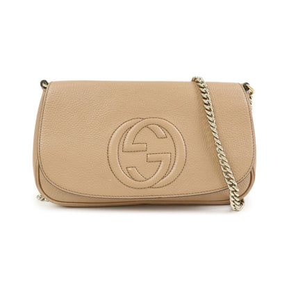 Gucci Soho Chain Leather, Beige, Leather, Crossbody Bag