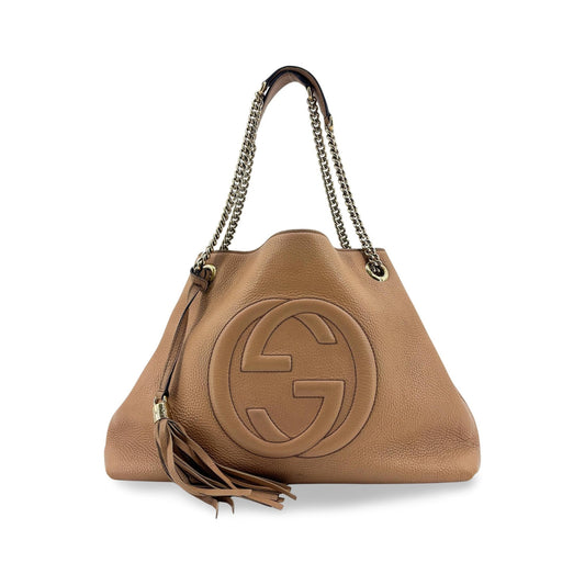 Gucci Soho Chain Strap Leather, Beige, Leather, Shoulder Bag