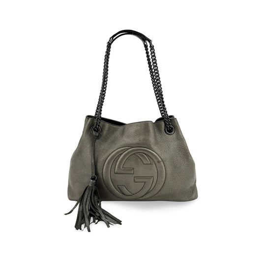 Gucci Soho Chain Strap Leather, Silver, Leather, Shoulder Bag
