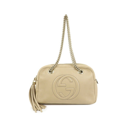 Gucci Soho Chain Zip Leather, Beige, Leather, Shoulder Bag